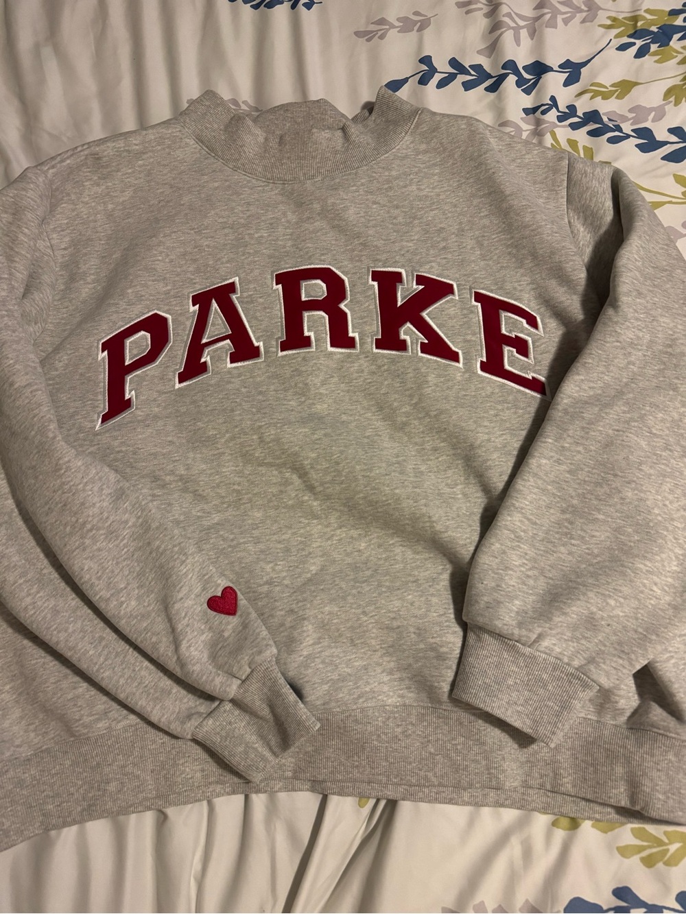 Parke 2026 Valentine Collection Mockneck Grey with Crimson Letters